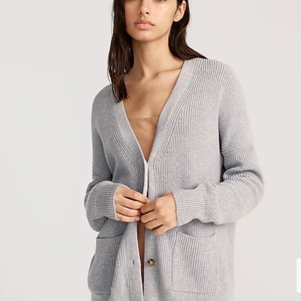J. Crew Gray Button Up Long Cardigan Small